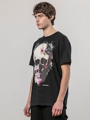 Religion Black Watercolour Skull 100% Cotton T-Shirt - Image 3 of 4