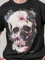 Religion Black Watercolour Skull 100% Cotton T-Shirt - Image 4 of 4