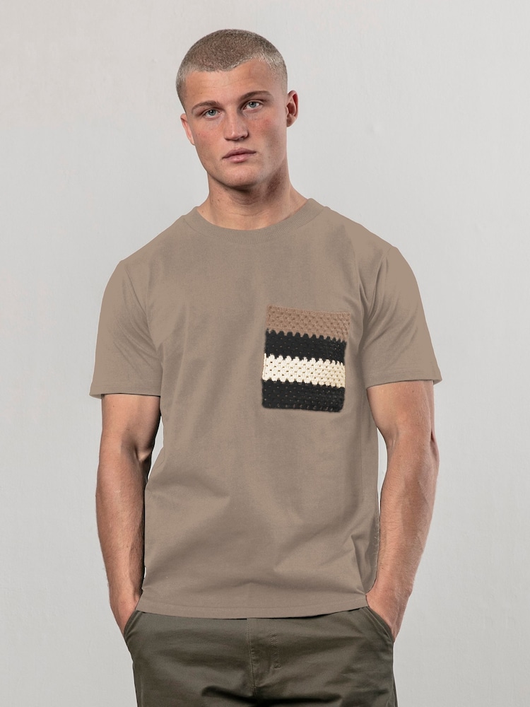 Religion Grey Knit Pocket 100% Cotton T-Shirt - Image 1 of 4 Religion Grey Knit Pocket 100% Cotton T-Shirt - Image 1 of 4