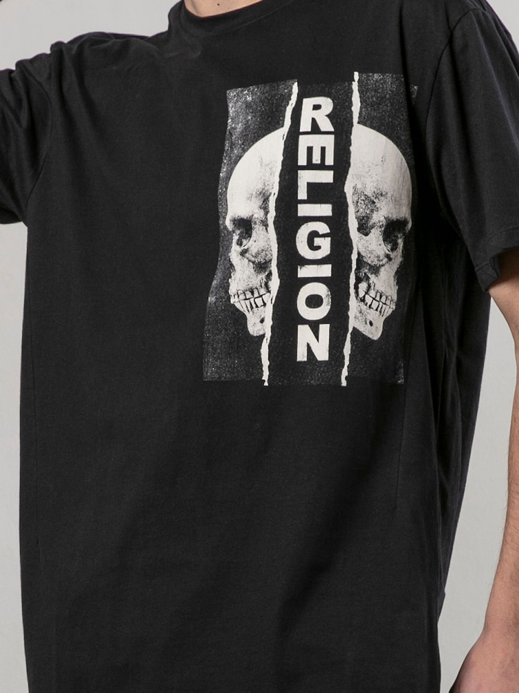 Religion Black Ripped 100% Cotton T-Shirt - Image 6 of 6
