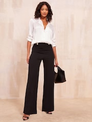 Friends Like These Black Smart Tab Button Wide Leg Trousers - Image 2 of 4