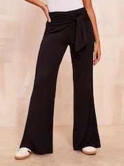 Friends Like These Black Tie Waist Jersey Straight Leg Trousers - Image 1 of 4