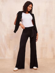 Friends Like These Black Tie Waist Jersey Straight Leg Trousers - Image 2 of 4