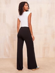 Friends Like These Black Tie Waist Jersey Straight Leg Trousers - Image 4 of 4
