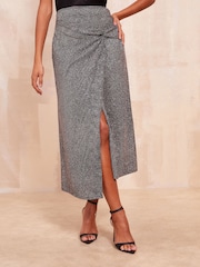 Friends Like These Silver Glitter Twist Midi Skirt - Image 1 of 4