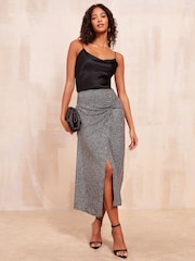 Friends Like These Silver Glitter Twist Midi Skirt - Image 2 of 4