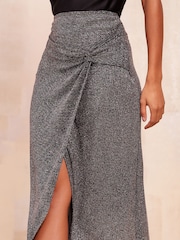 Friends Like These Silver Glitter Twist Midi Skirt - Image 3 of 4