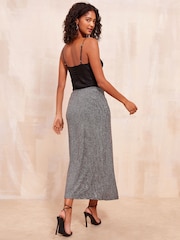 Friends Like These Silver Glitter Twist Midi Skirt - Image 4 of 4