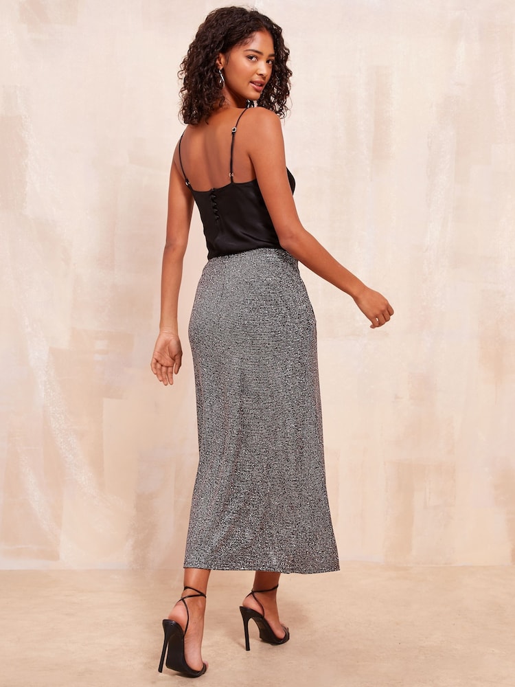 Friends Like These Silver Glitter Twist Midi Skirt - Image 4 of 4