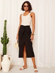 Friends Like These Black Petite Sarong Midi Skirt - Image 6 of 8