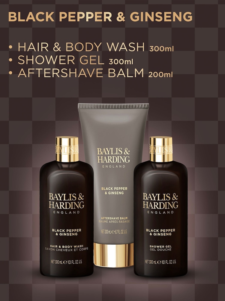 Baylis & Harding Pepper & Ginseng Mens Luxury Bathing Trio Gift Set - Image 2 of 5