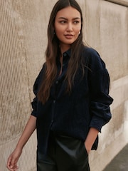 Navy Blue Soft Cord Long-Sleeve Shirt with Modal - Image 1 of 5