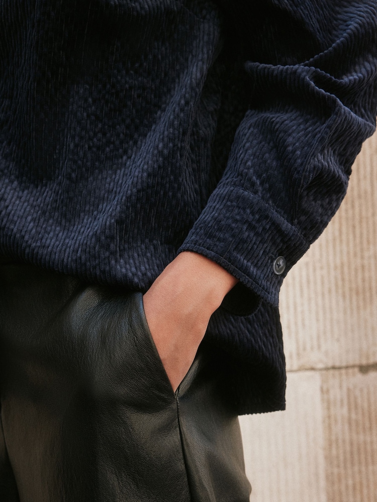 Navy Blue Soft Cord Long-Sleeve Shirt with Modal - Image 5 of 5