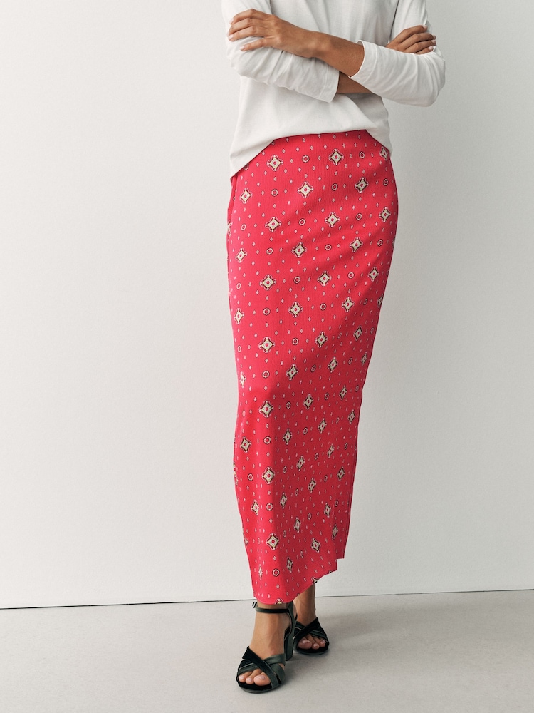 Punainen Foulard-tulostus - Textured Satin Midi Skirt - Kuva 2 / 7
