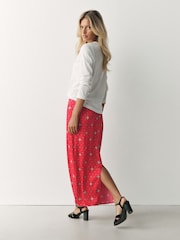 Punainen Foulard-tulostus - Textured Satin Midi Skirt - Kuva 3 / 7