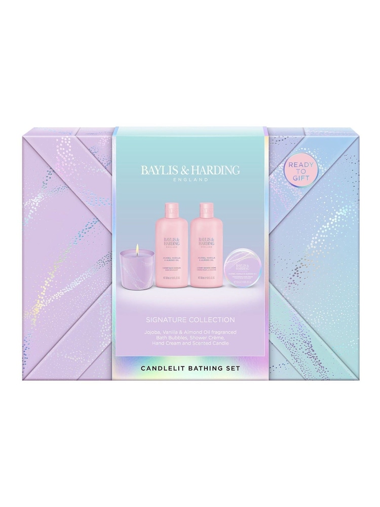 Baylis & Harding Jojoba, Vanilla & Almond Oil Gift Wrapped Candlelit Gift Set - Image 1 of 5