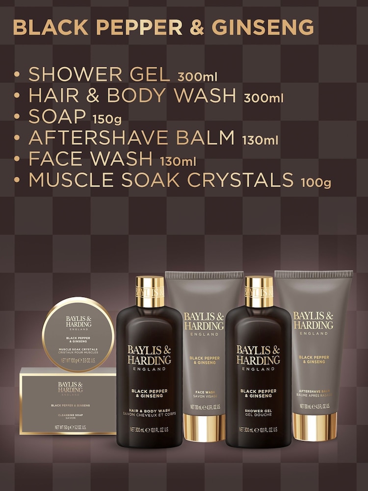 Baylis & Harding Black Pepper & Ginseng Mens Luxury Shower & Prep Gift Set - Image 2 of 5