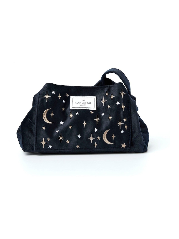 The Flat Lay Co. Velvet Embroidered Drawstring Makeup Bag - Image 1 of 5