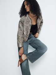 River Island Brown Long Sleeve Leopard Print 100% Cotton Jacket - Image 1 of 4
