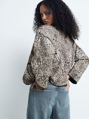 River Island Brown Long Sleeve Leopard Print 100% Cotton Jacket - Image 2 of 4