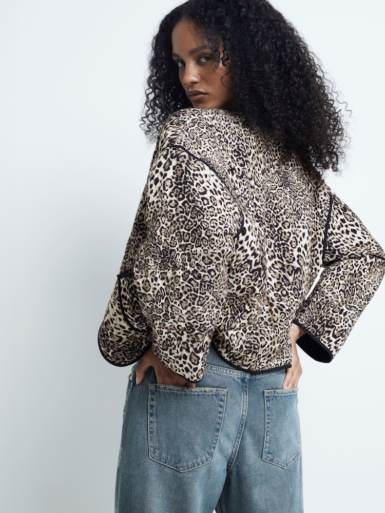 River Island Brown Long Sleeve Leopard Print 100% Cotton Jacket - Image 2 of 4