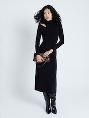 River Island Black Long Sleeve Cut Out High Neck Midi Dress - Image 1 of 4