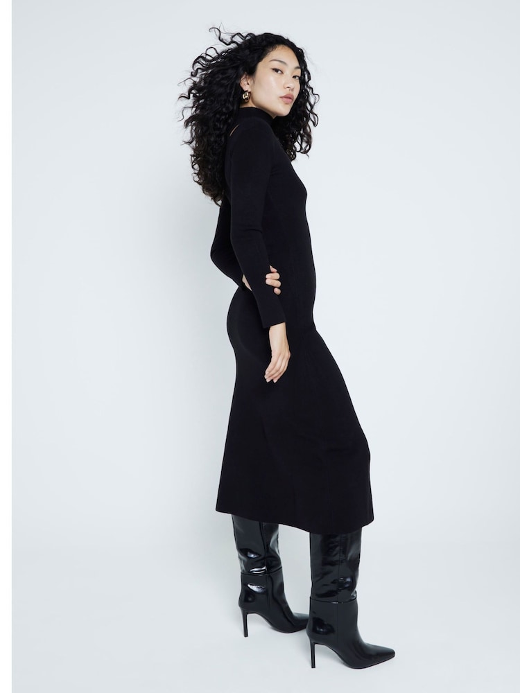 River Island Black Long Sleeve Cut Out High Neck Midi Dress - Image 2 of 4