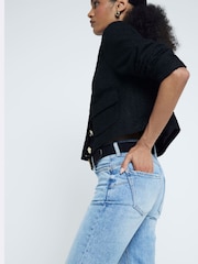 River Island Blue Mom High Rise Bum Sculpt Ripped 100% Cotton Jeans - Image 3 of 5
