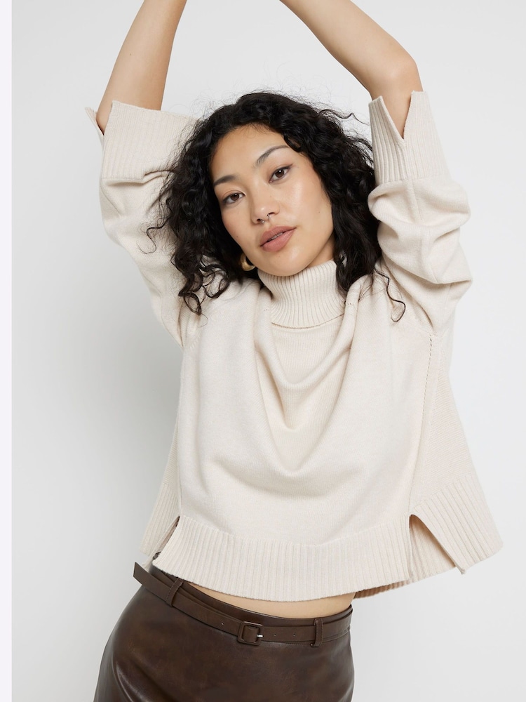 River Island Cream High Neck Jumper - Image 1 of 4 River Island Cream High Neck Jumper - Image 1 of 4