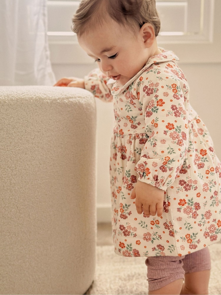 Purebaby Pink Cosy 100% Cotton Dress with Leggings Set - Image 5 of 5