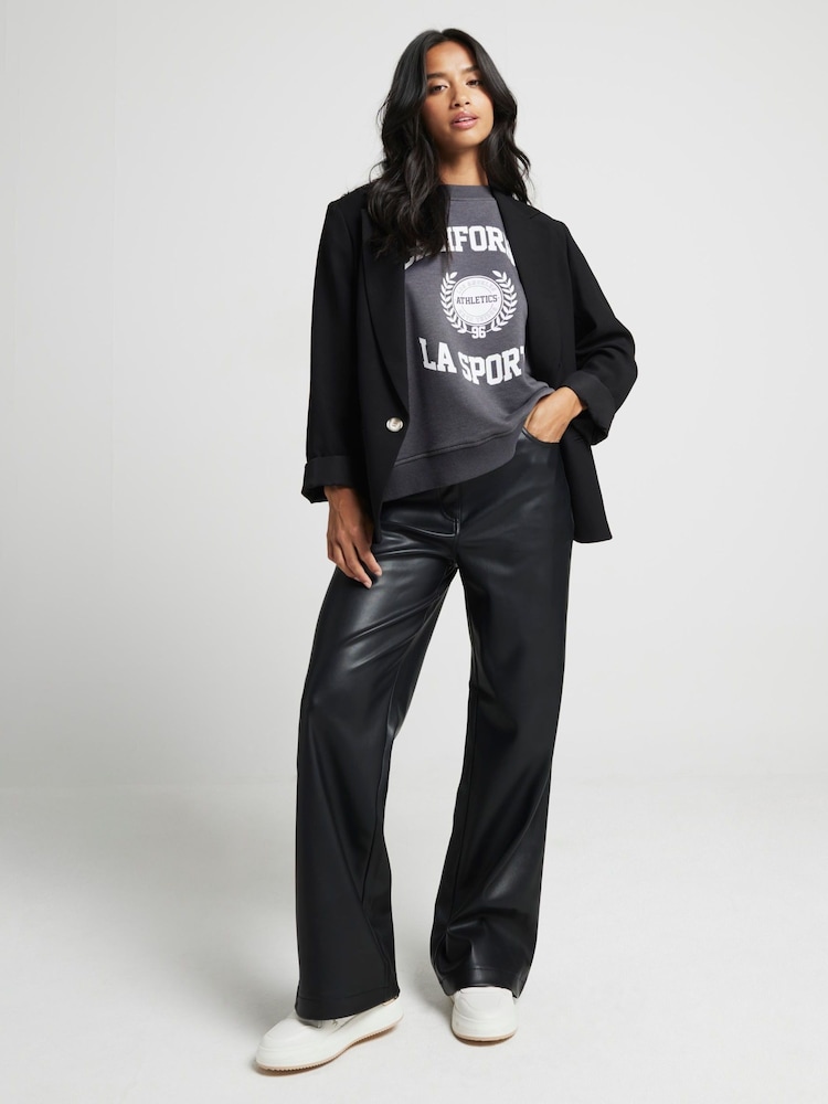 River Island Black Petite Relaxed Straight Leg Trousers - Image 1 of 3 River Island Black Petite Relaxed Straight Leg Trousers - Image 1 of 3