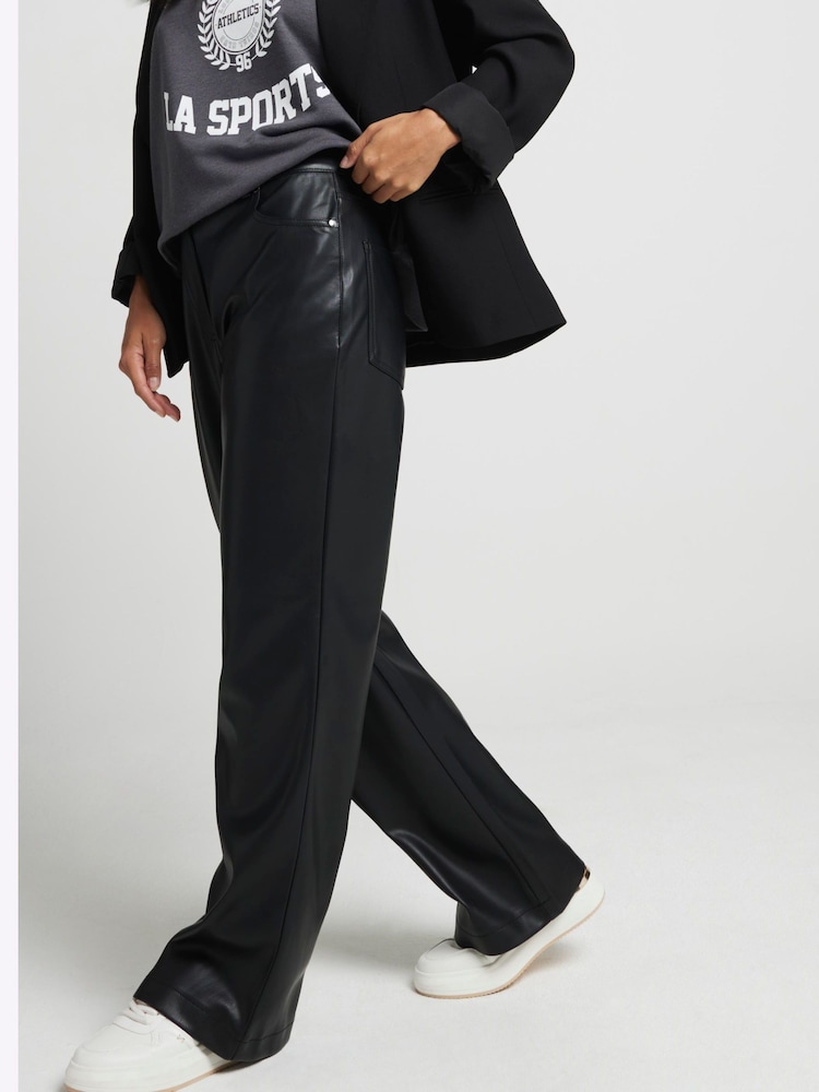 River Island Black Petite Relaxed Straight Leg Trousers - Image 2 of 3 River Island Black Petite Relaxed Straight Leg Trousers - Image 2 of 3