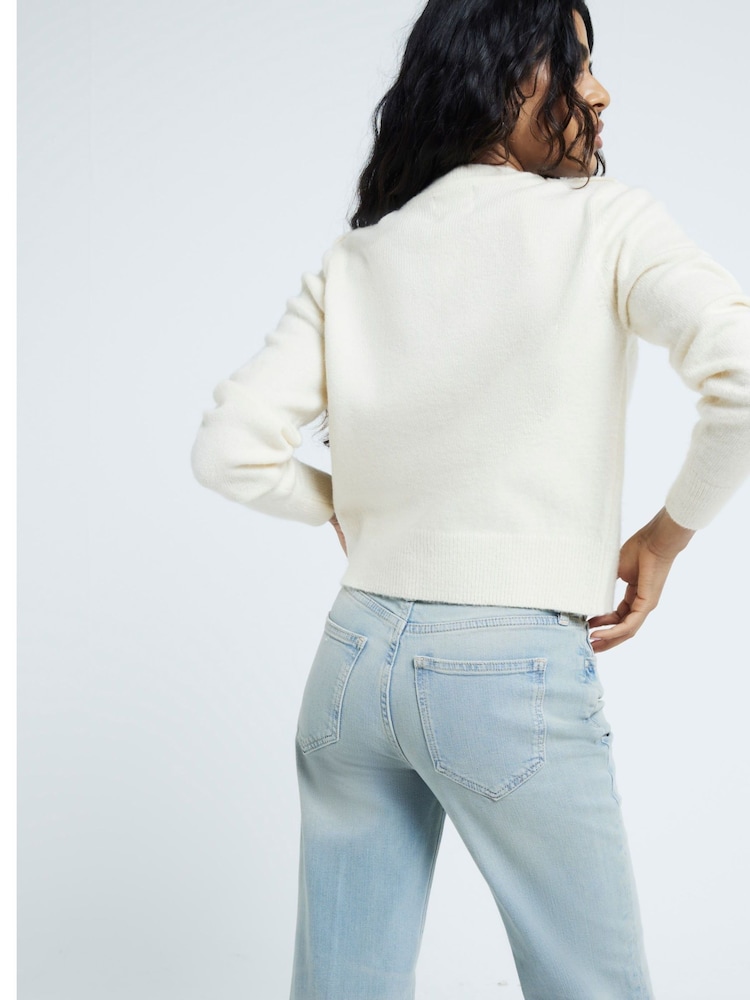 River Island Blue Petite High Rise Wide Leg 100% Cotton Jeans - Image 2 of 5