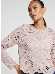River Island Brown Long Sleeve Lace T-Shirt - Image 3 of 4