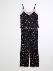 River Island Black Heart Print Cami and Trousers Pyjamas Set - Image 5 of 6