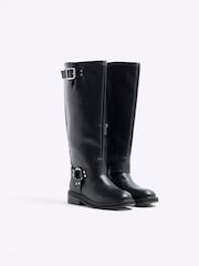 River Island Black Knee High Biker Boots - Image 2 of 4