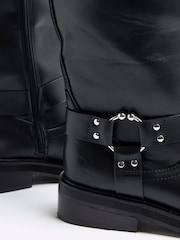 River Island Black Knee High Biker Boots - Image 4 of 4