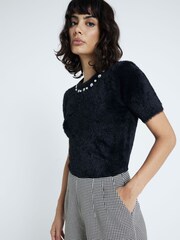 River Island Short Sleeve Fluffy Knit Top - Изображение 1 из 4