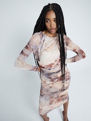 River Island Brown Drape Printed Column Dress - Image 1 of 4
