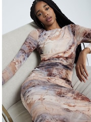 River Island Brown Drape Printed Column Dress - Image 2 of 4