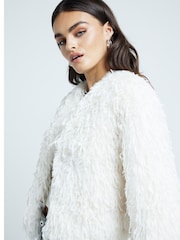 River Island Cream Collarless Textured Trophy Jacket - Image 2 of 4