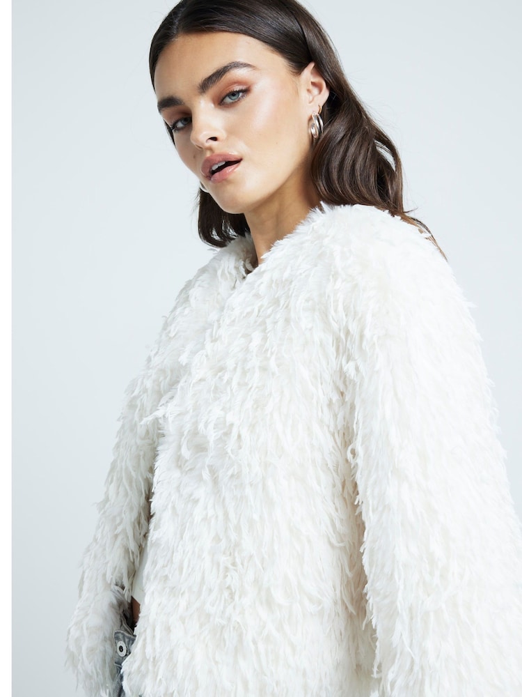 River Island Cream Collarless Textured Trophy Jacket - Image 2 of 4