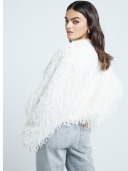 River Island Cream Collarless Textured Trophy Jacket - Image 3 of 4