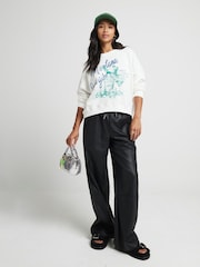 River Island Black Petite Faux Leather Wide Leg Trousers - Image 1 of 4