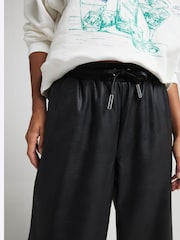 River Island Black Petite Faux Leather Wide Leg Trousers - Image 3 of 4