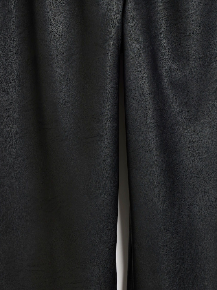 River Island Black Petite Faux Leather Wide Leg Trousers - Image 4 of 4 River Island Black Petite Faux Leather Wide Leg Trousers - Image 4 of 4