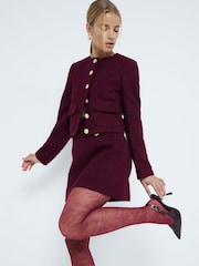 River Island Red Crop Collarless Boucle Jacket - Image 1 of 6