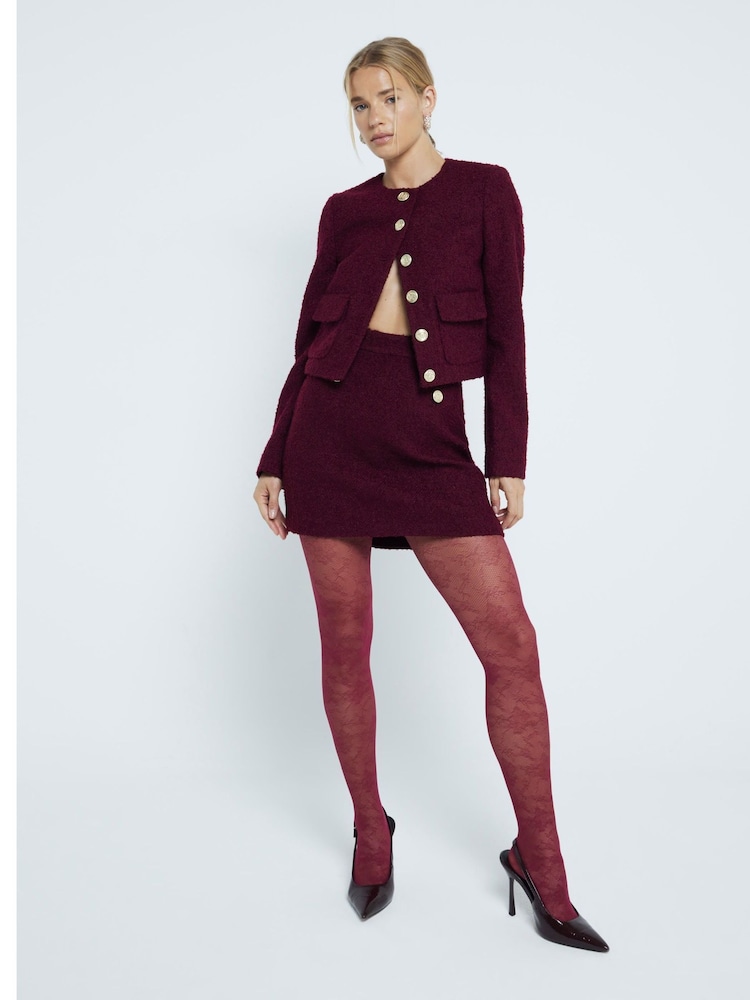 River Island Red Crop Collarless Boucle Jacket - Image 2 of 6