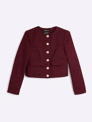 River Island Red Crop Collarless Boucle Jacket - Image 5 of 6