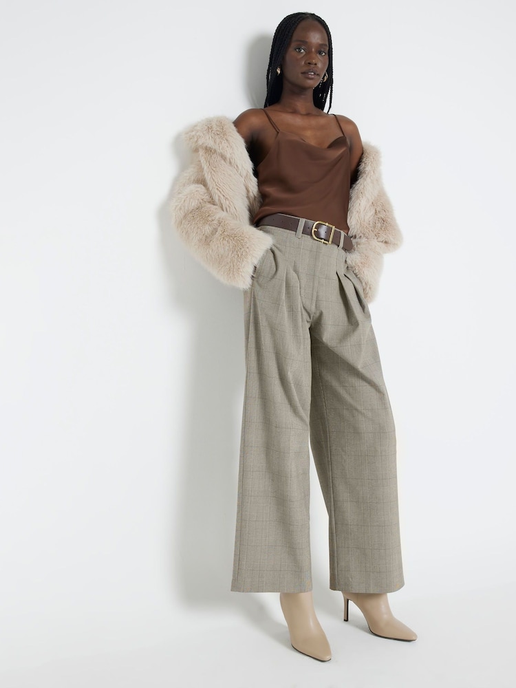 River Island Brown Belted Wide Leg Trousers - Image 1 of 4